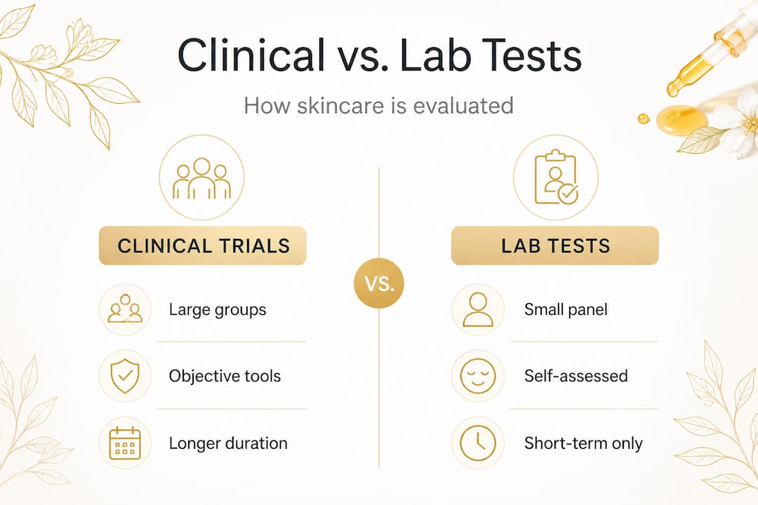 Infographic contrasting clinical trials and lab tests