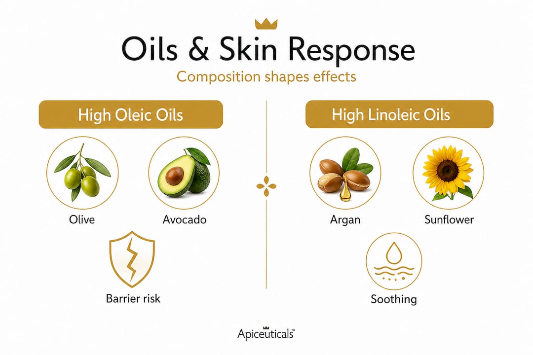 Infographic comparing oleic and linoleic oils for skin