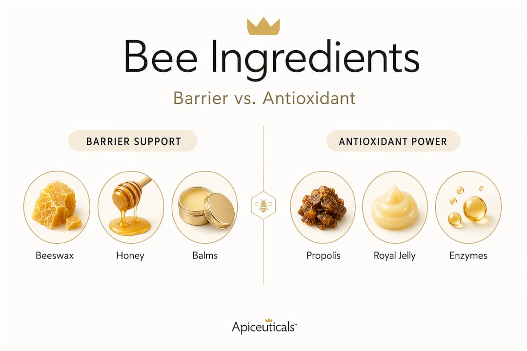 Antioxidants, clean beauty, and bee-powered skin science 2 Infographic comparing bee skincare ingredients by function