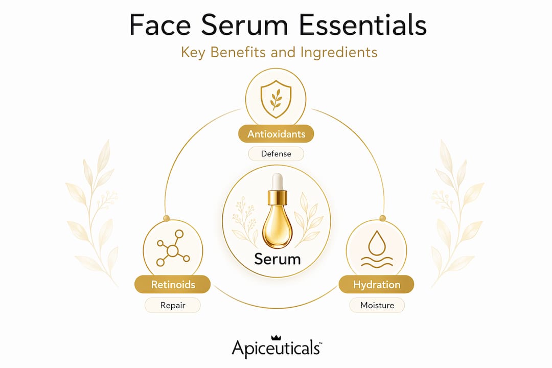 Infographic of face serum benefits and ingredients