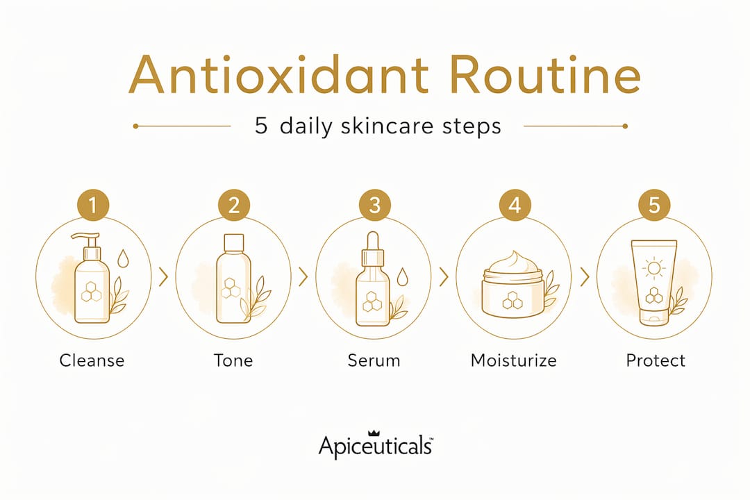 Infographic showing five steps in skincare routine