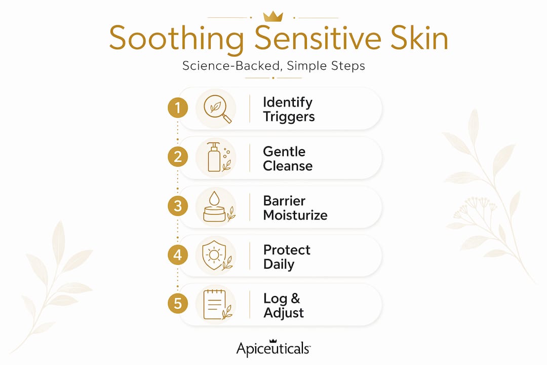 How to Soothe Sensitive Skin: Science-Backed Strategies 2 Infographic guide to soothing sensitive skin steps