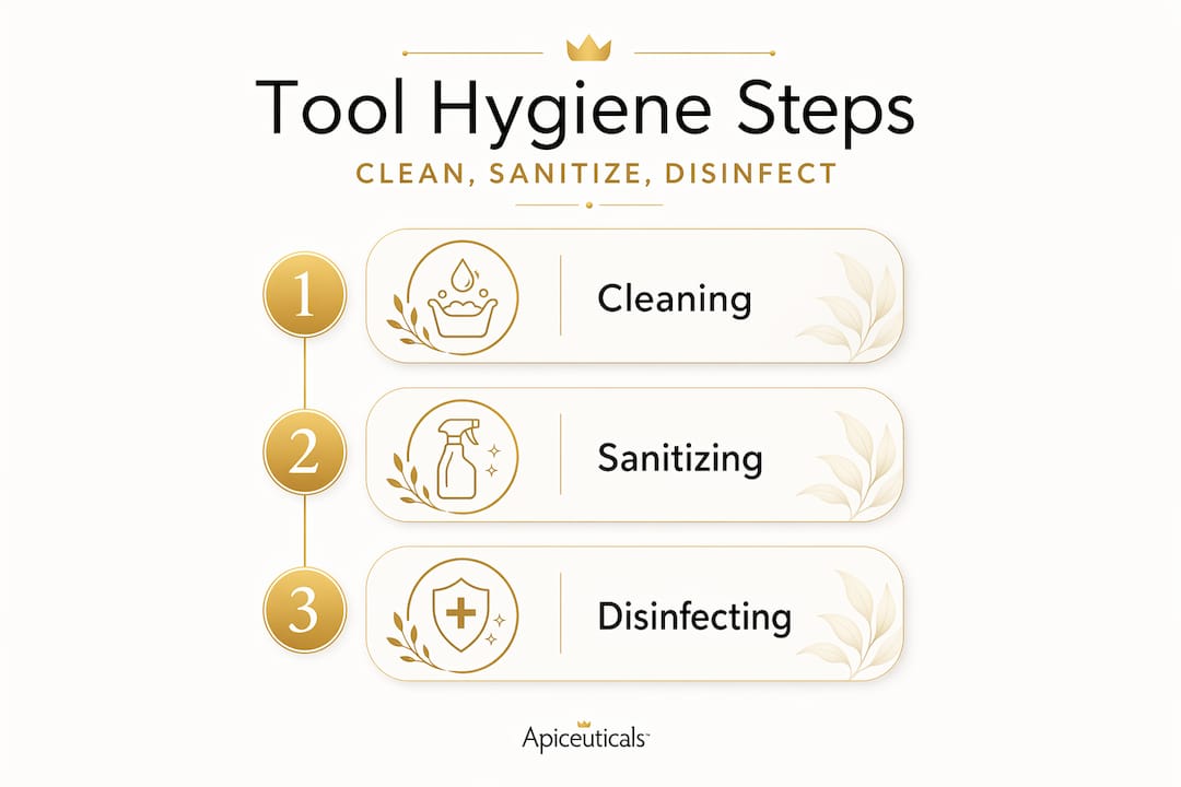 Infographic showing beauty tool hygiene steps