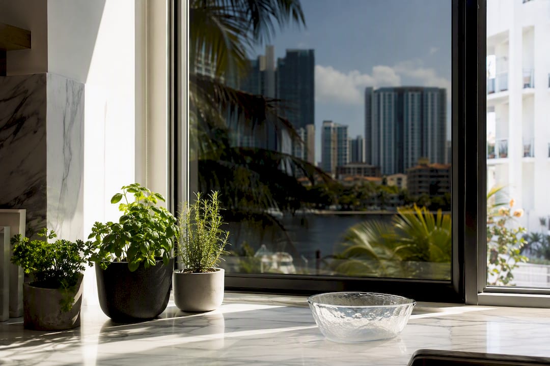 Filtered sunlight through mild tinted sunroom window