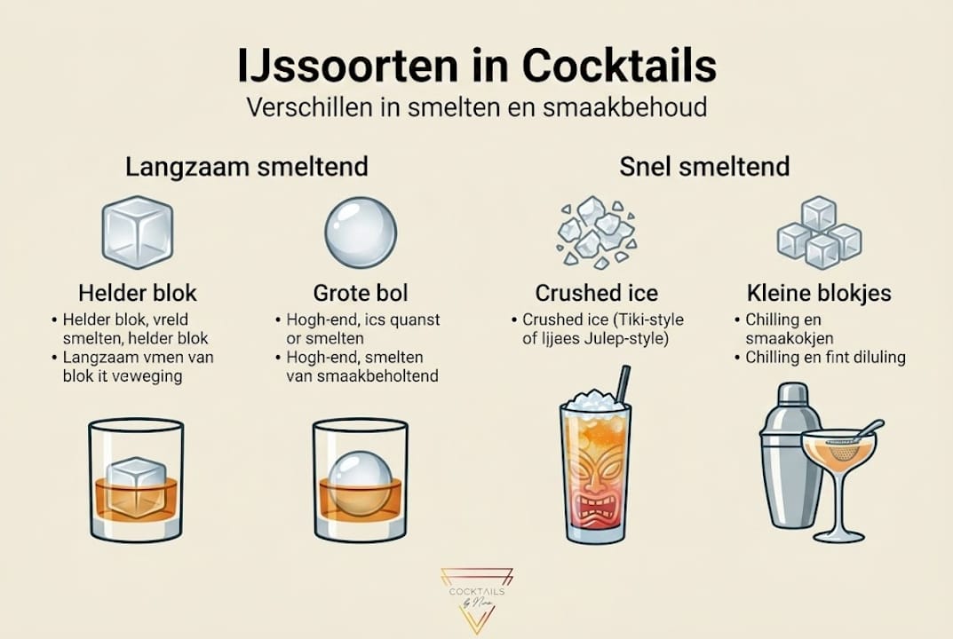 Infographic toont verschillende soorten ijs in cocktails