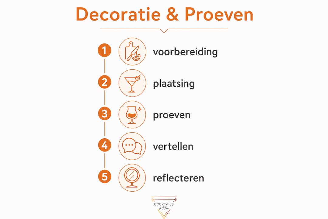 Infographic met een stappenplan waarin je decoreren en proeven combineert