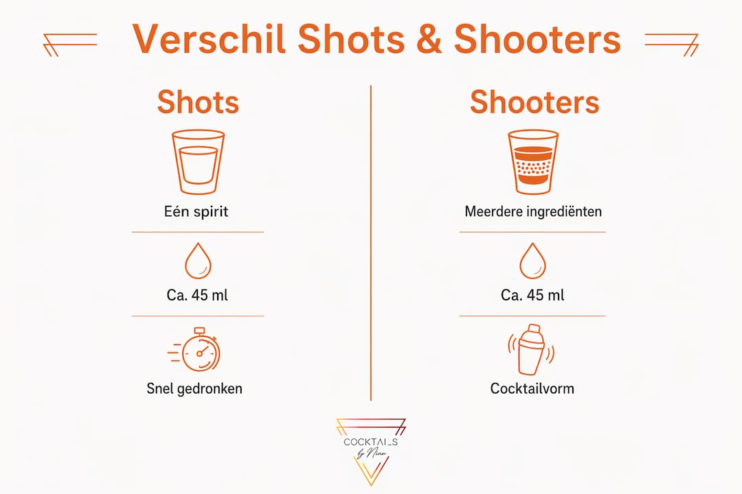 Overzichtelijke infographic waarin de verschillen tussen shots en shooters duidelijk worden uitgelegd.