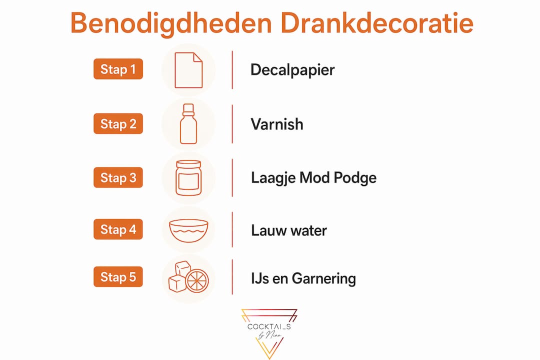 Overview infographic with all supplies and step-by-step instructions for decorating drinks.