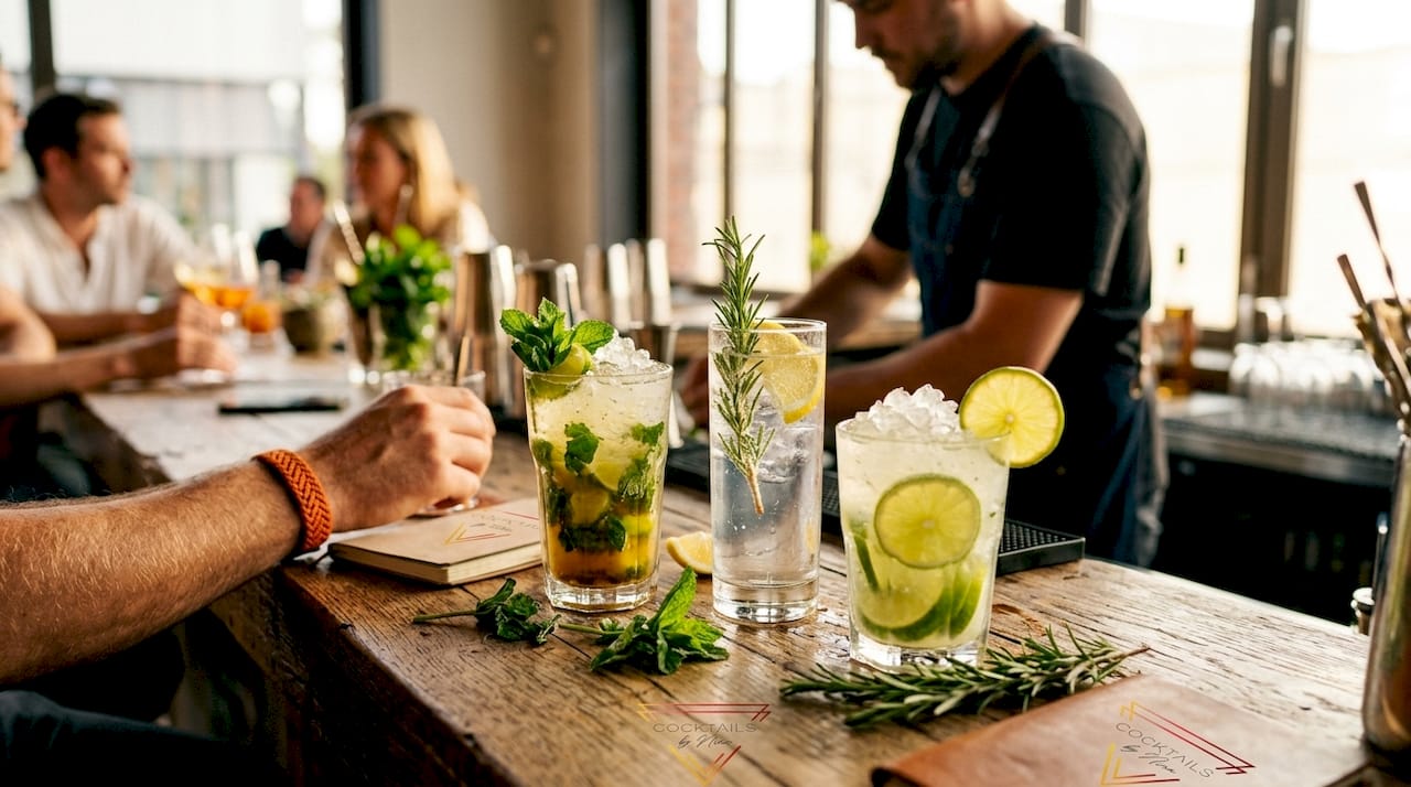 Een kleurrijke selectie cocktailgarnituren ligt uitgestald op de bar, klaar om elk drankje net dat beetje extra te geven.