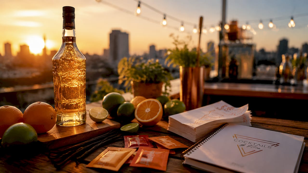 Een fles Licor 43, gemaakt met frisse citrusvruchten en zachte vanille.