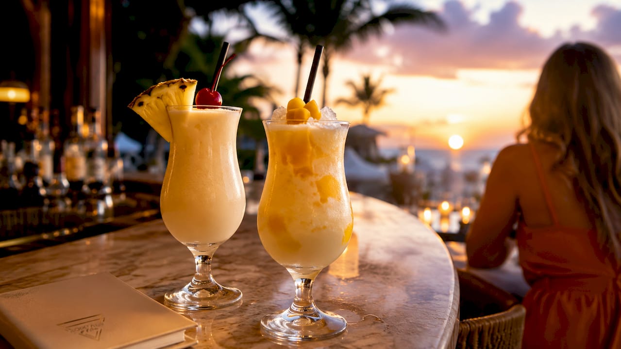 Twee verschillende pina colada cocktails van dichtbij gefotografeerd