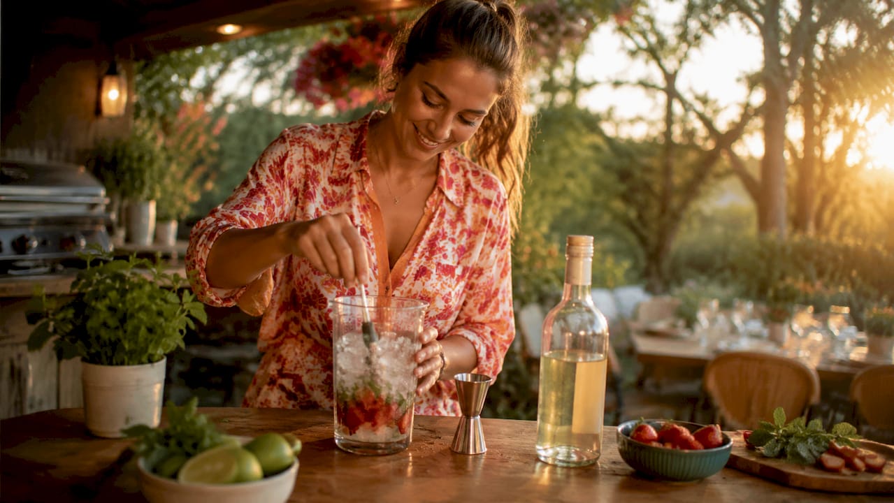 Everything you need for a cozy home bar: the right ingredients and tools to make your own delicious mojito.