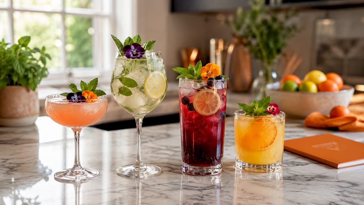 Verschillende cocktailglazen naast elkaar, zodat je goed het verschil in formaat kunt zien.