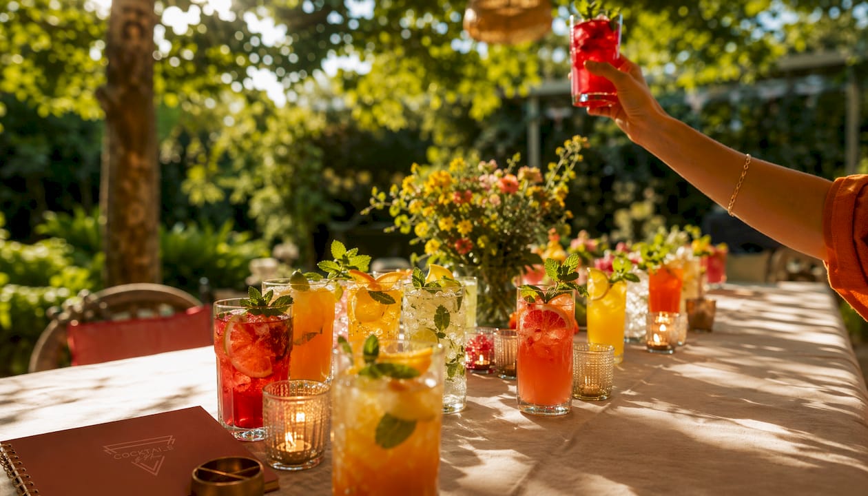 Cheerful, colorful party drinks displayed on a table