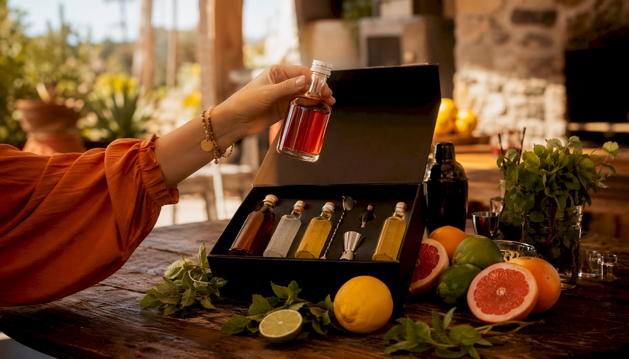 Close-up van een cocktailbox met alle ingrediënten