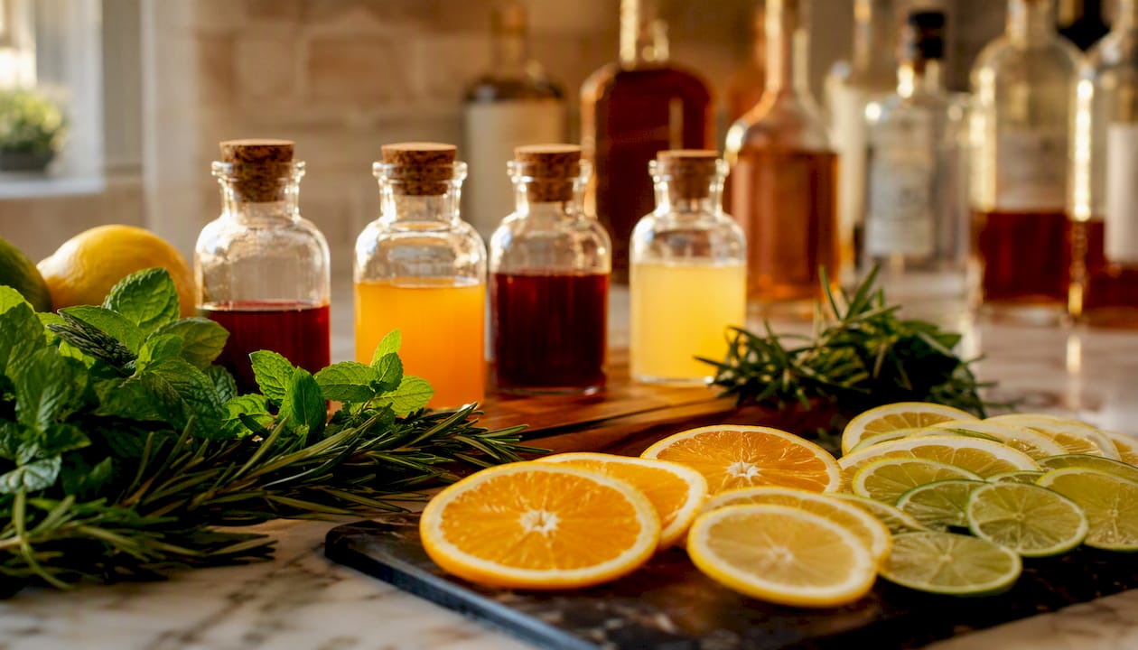 Détail d'ingrédients raffinés pour un cocktail de qualité supérieure