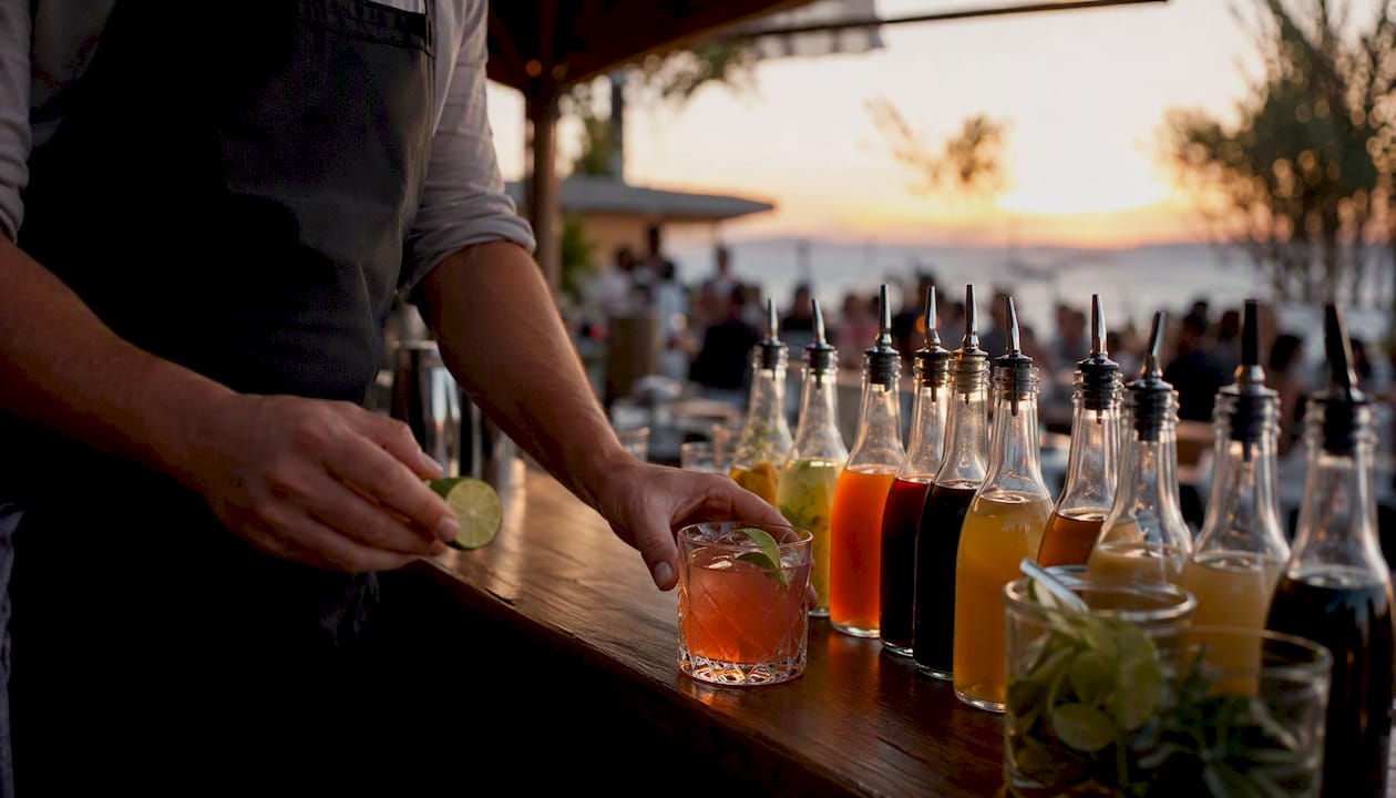 Les mains agiles du barman mixent les meilleurs cocktails à grande vitesse.