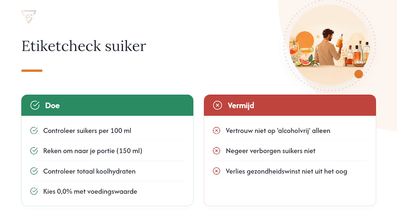 Vergelijkende infographic van alcoholvrije versus suikervrije labels