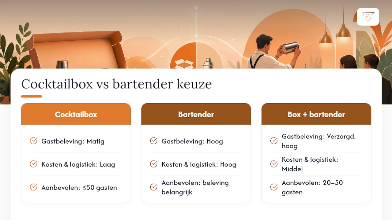 Cocktailboxen of een bartender: wat werkt beter voor jouw feest? — overview diagram
