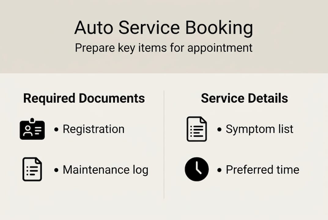 Infographic showing items needed to book auto service