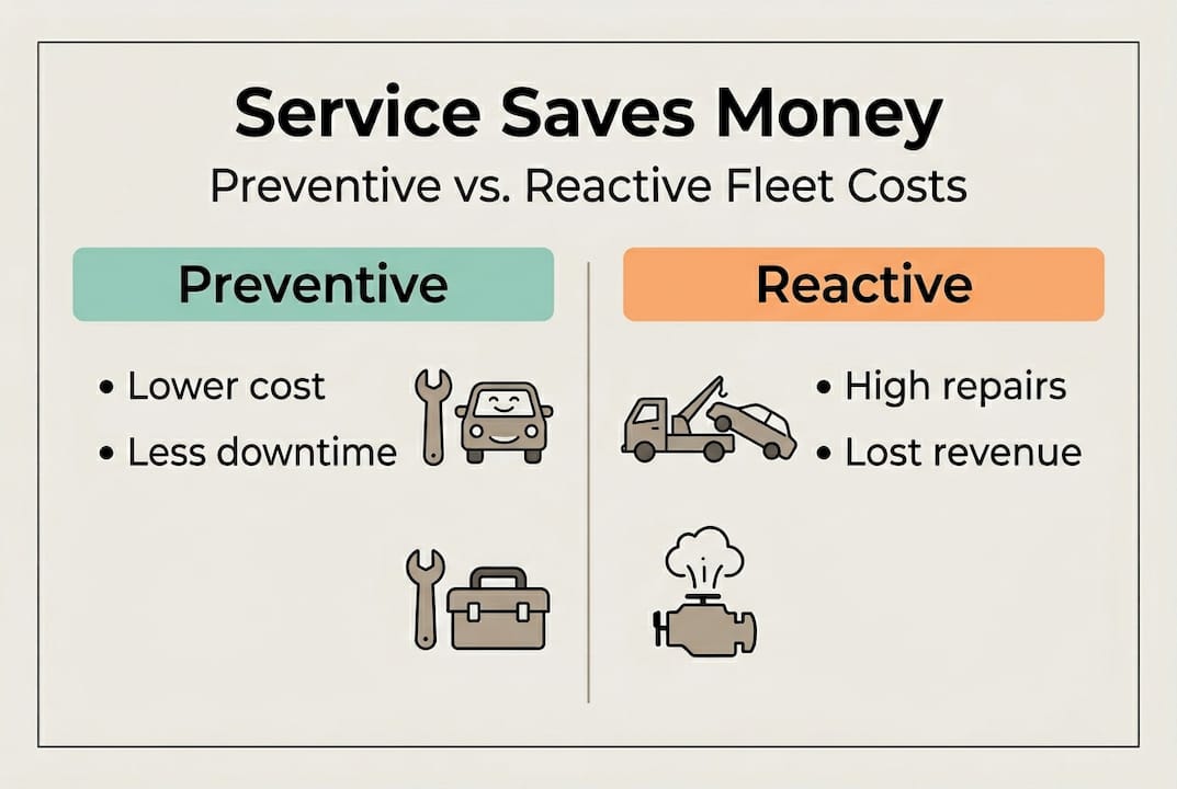 Infographic comparing preventive and reactive fleet costs