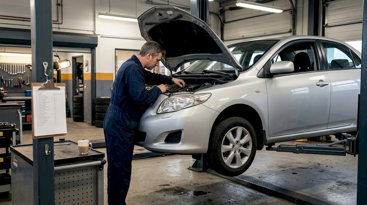 Mechanic performing preventive maintenance in workshop