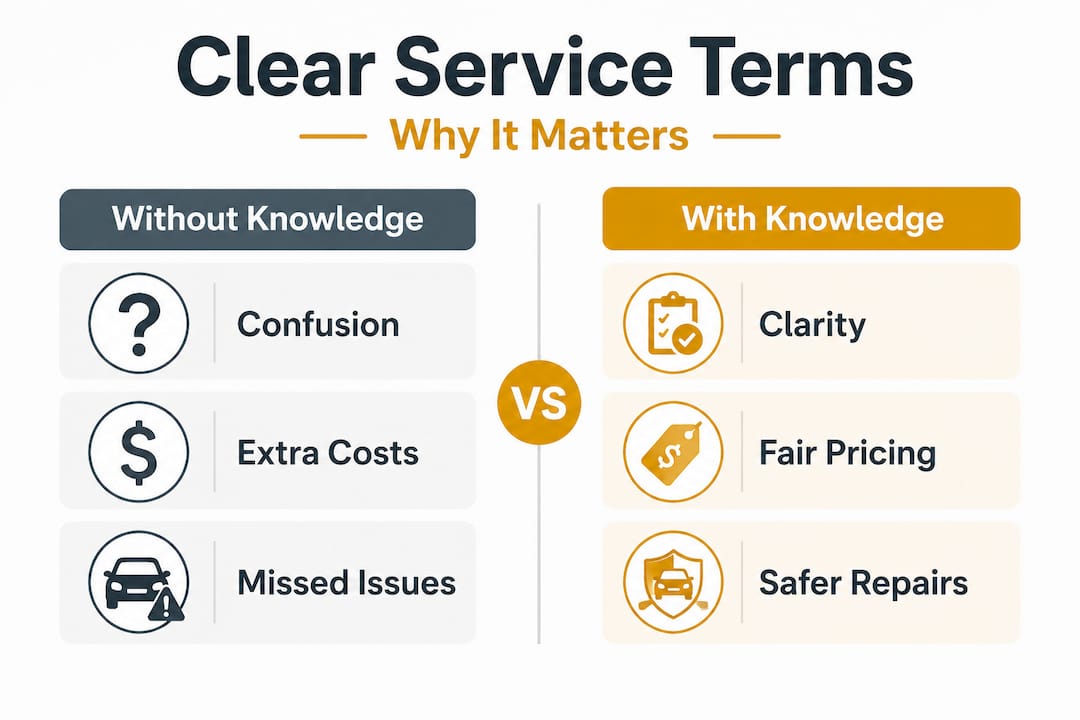 Infographic comparing car service term knowledge