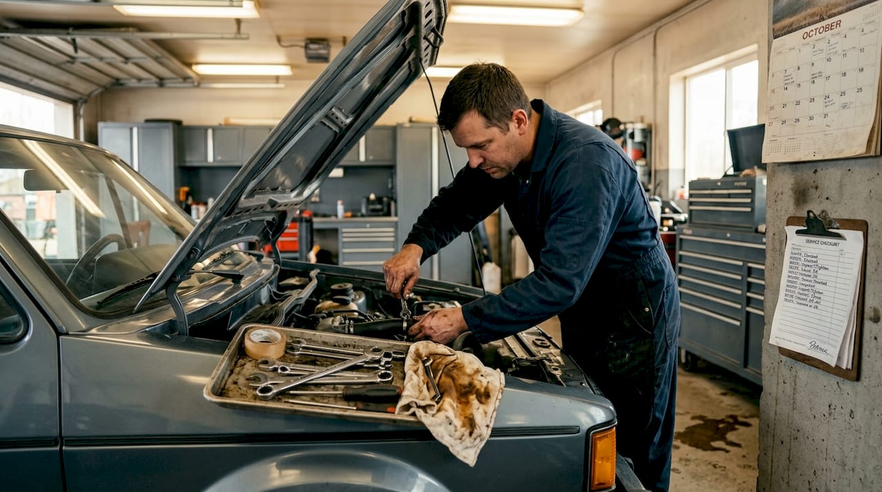 Mechanic working on a car at Banja Luka shop