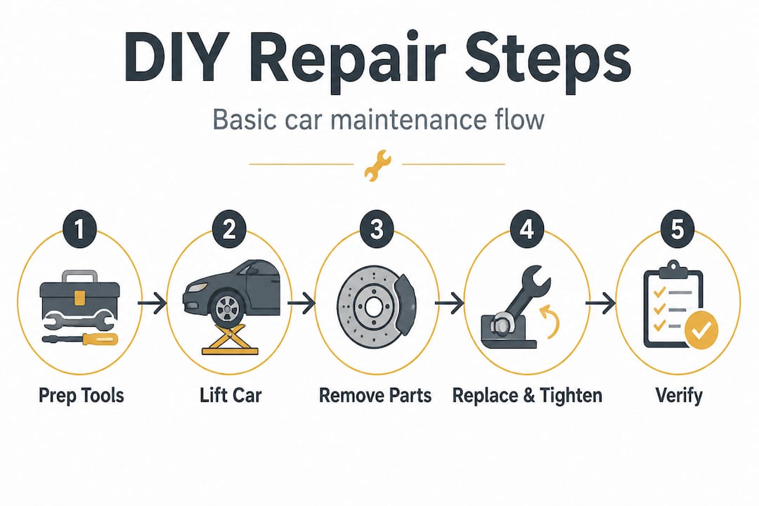 Infographic showing basic car repair steps