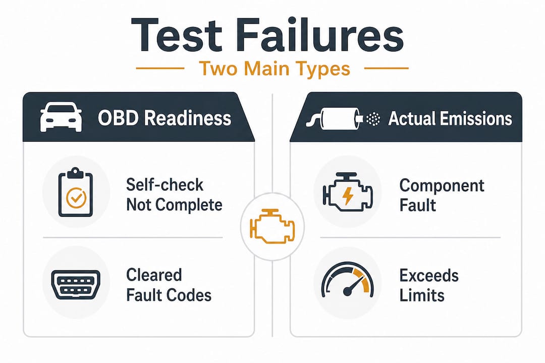 Infographic comparing types of emission test failures