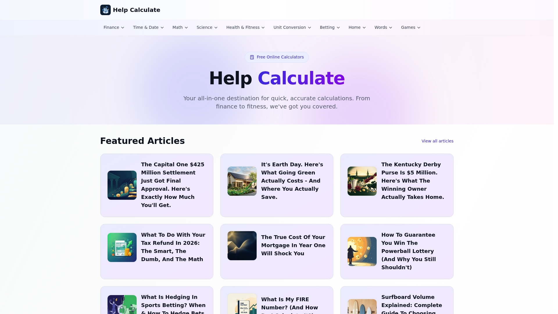 HelpCalculate math calculators home