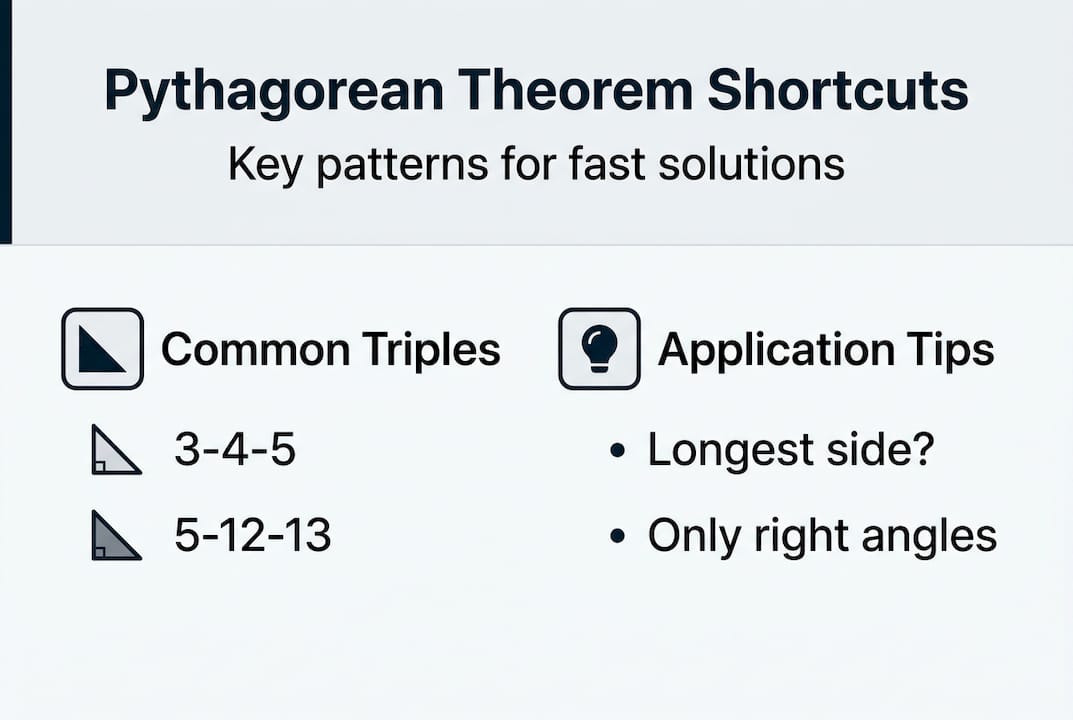 Infographic showing common Pythagorean triples and quick tips