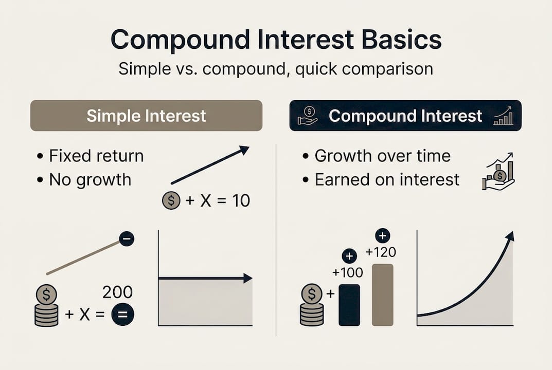 Infographic comparing simple versus compound interest