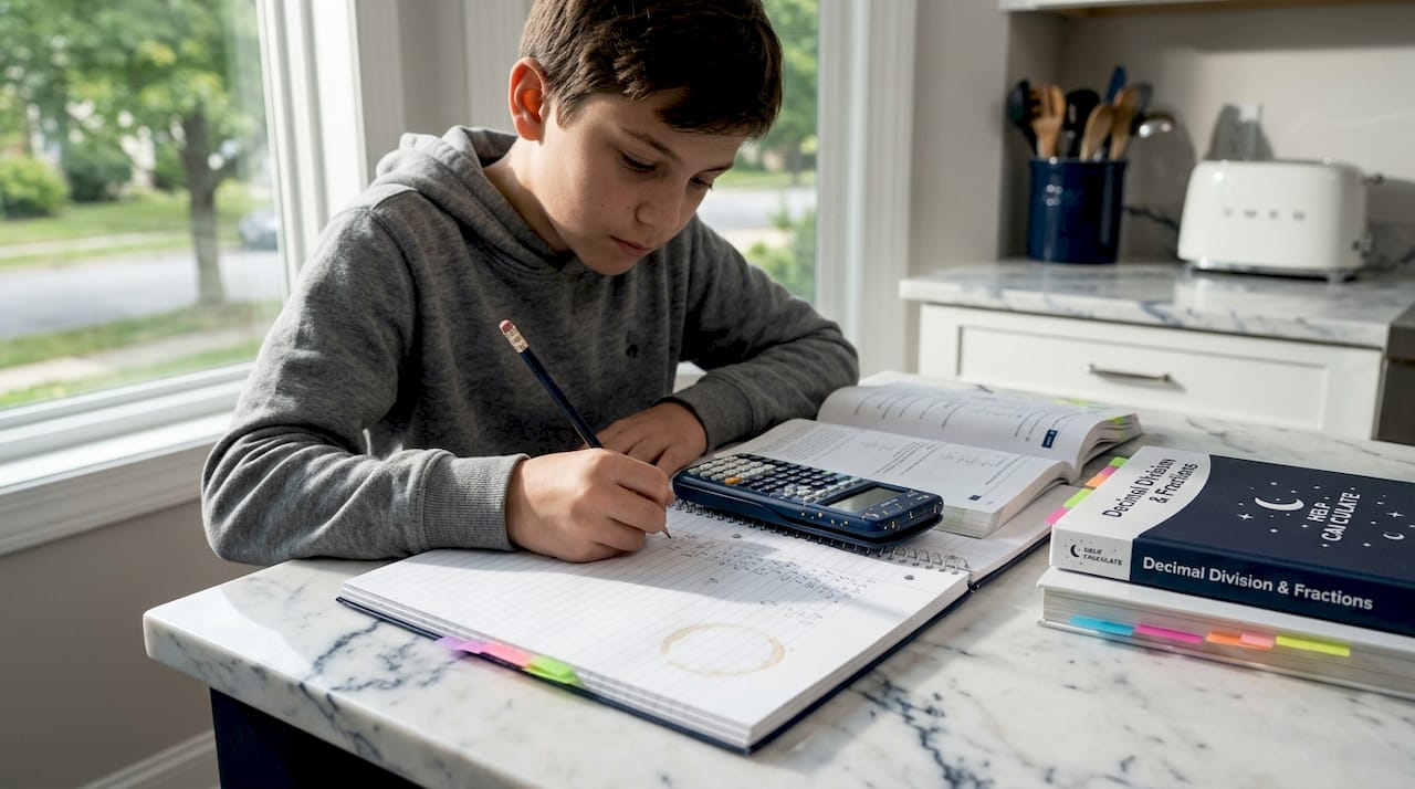 Student working on decimal division problems