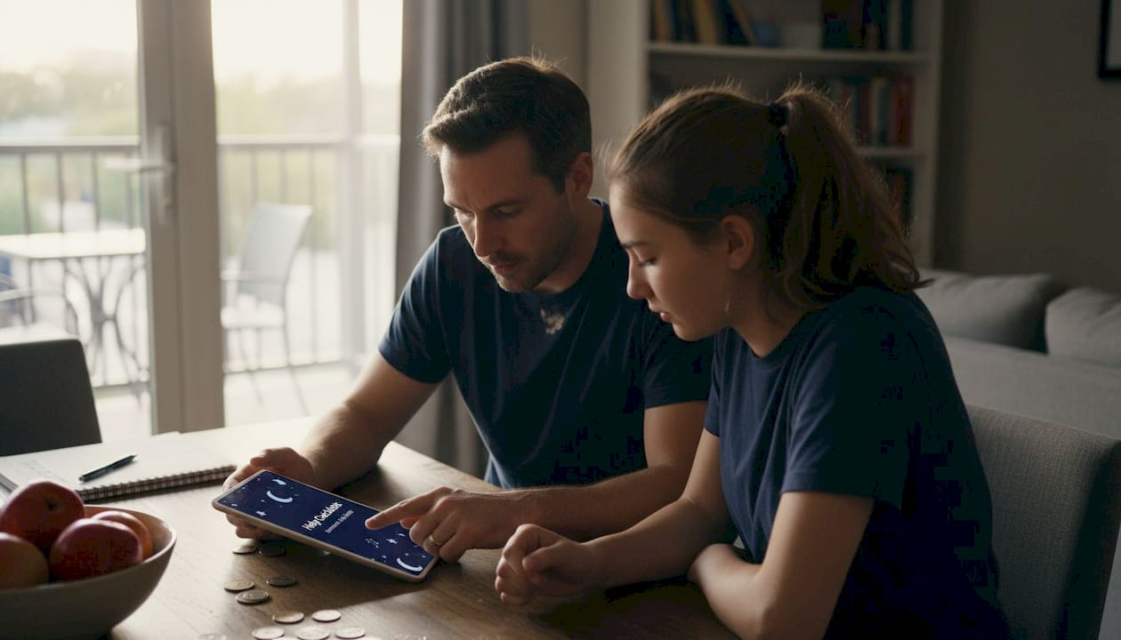 Family planning finances on tablet together