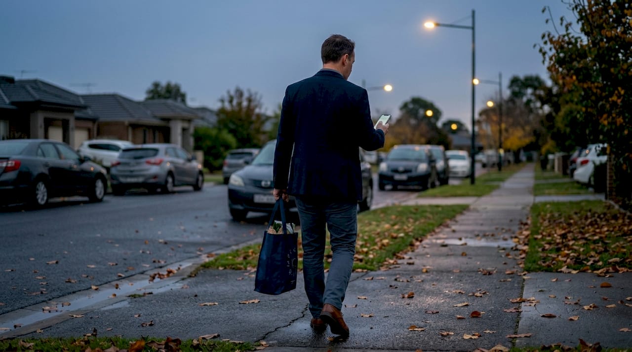 Man takes evening walk after work