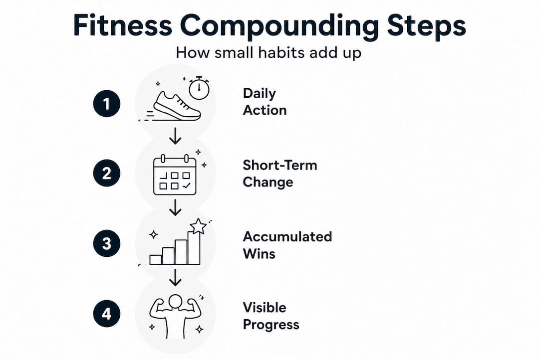 Infographic showing fitness compounding steps over time