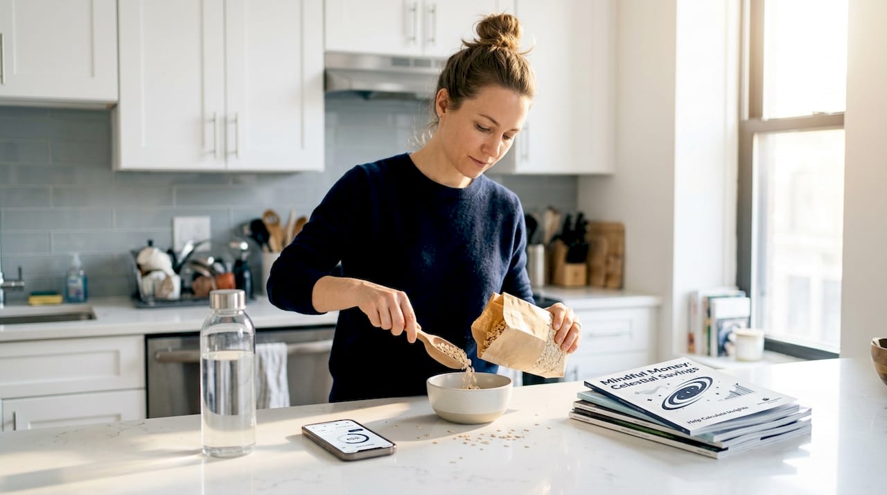 Woman tracking breakfast for healthy routine