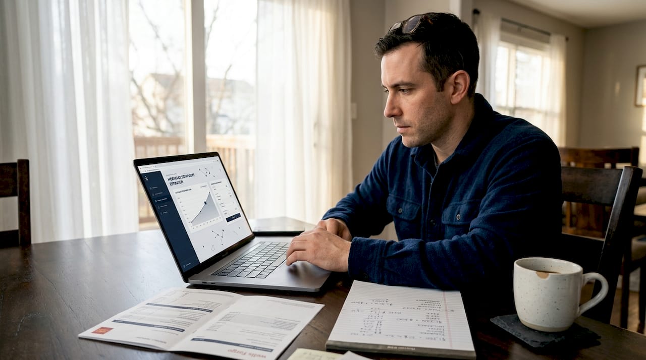 Homeowner reviewing online finance calculator