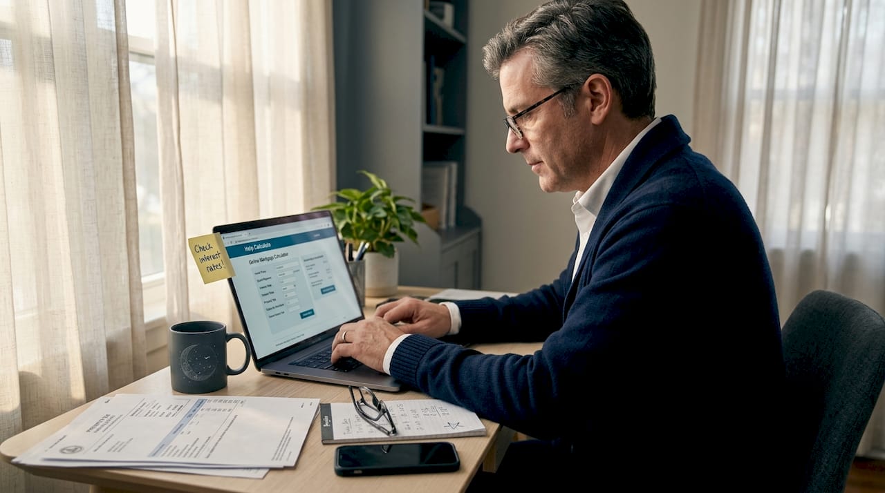 Person calculating mortgage in home office