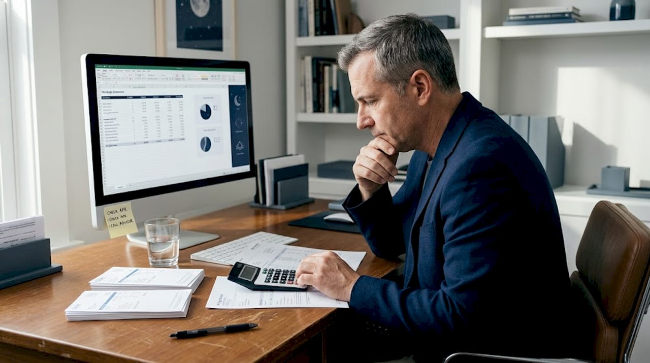 Man calculating monthly mortgage payments