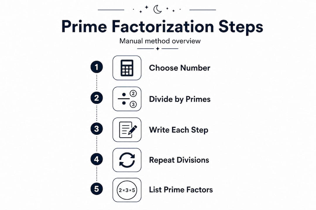 Infographic showing steps for prime factorization
