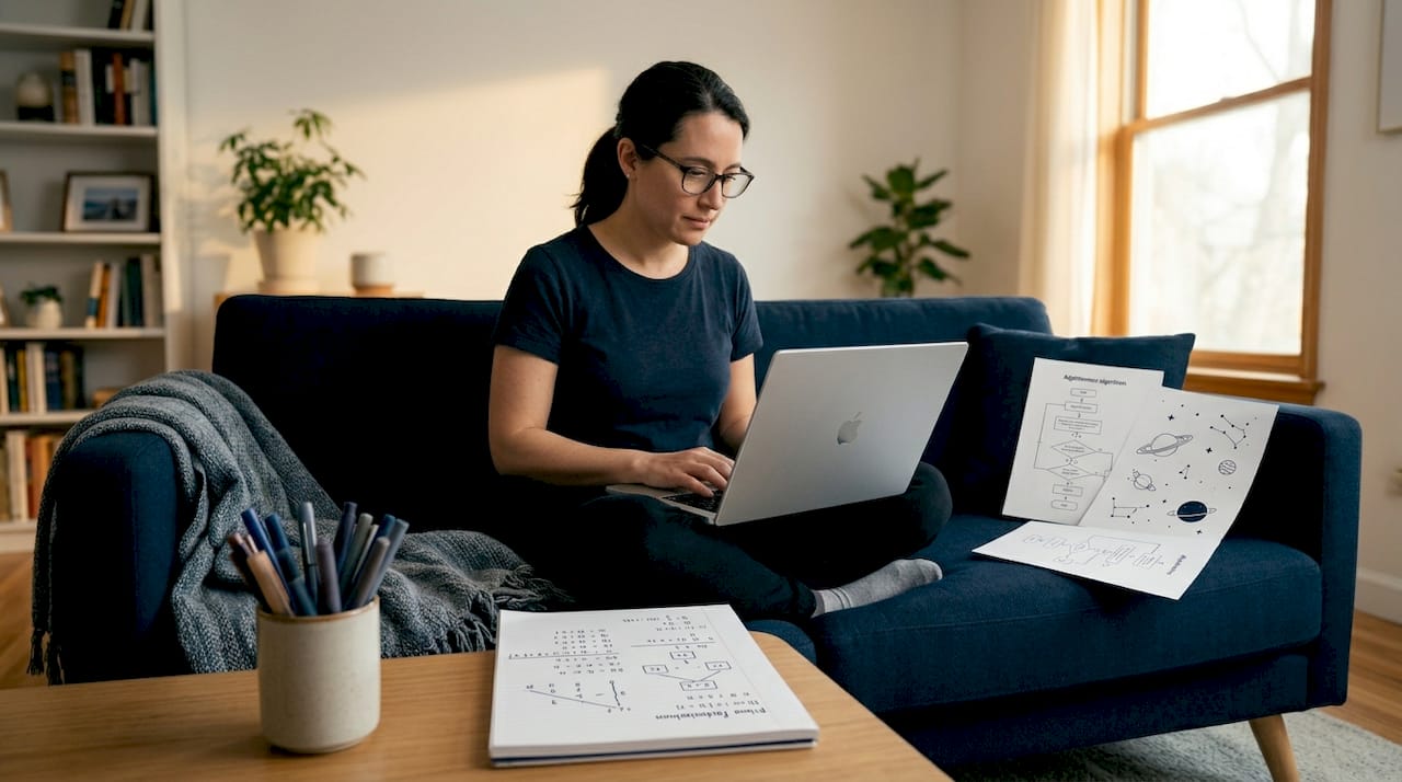 Person researching prime factorization methods on laptop