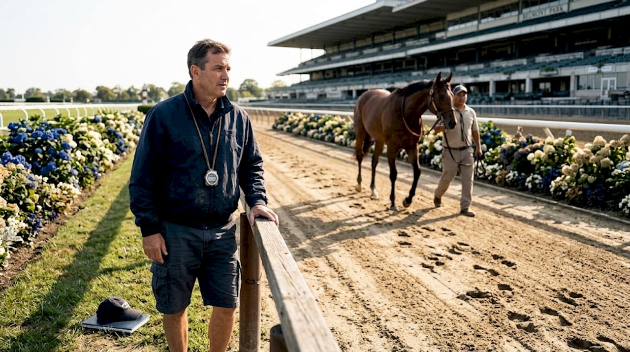 Trainer observing Triple Crown race preparation