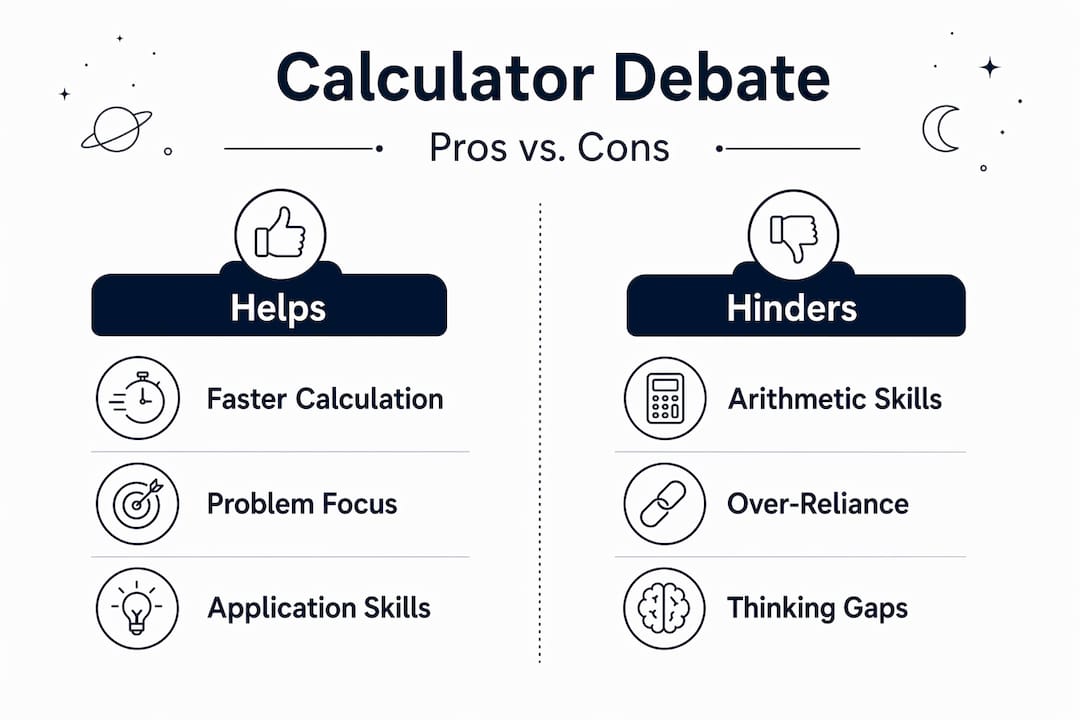 Infographic comparing pros and cons of calculator use
