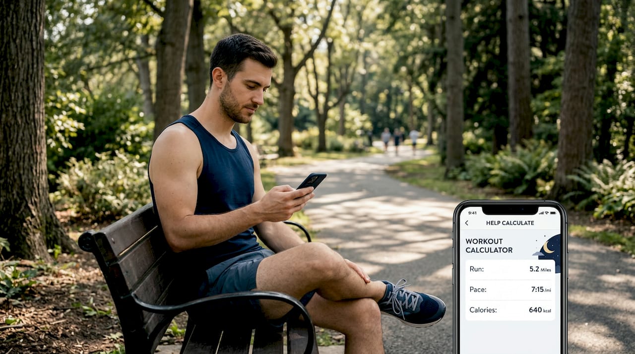Man checking calculator accuracy results at gym
