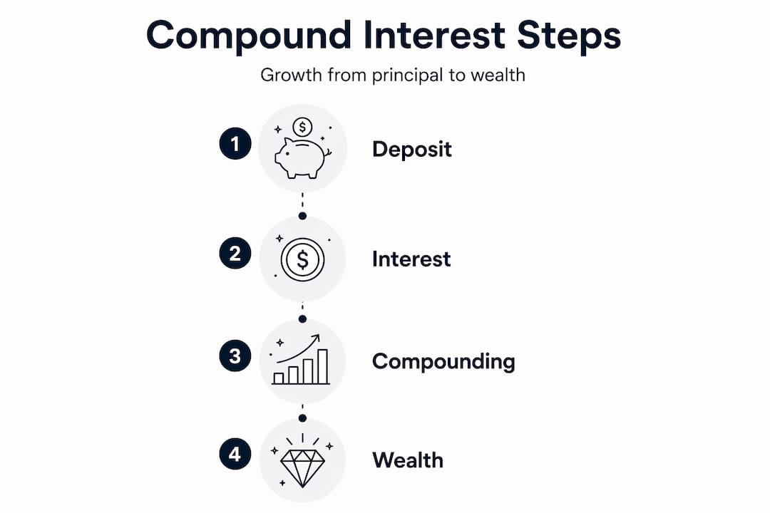 Infographic showing compound interest growth process