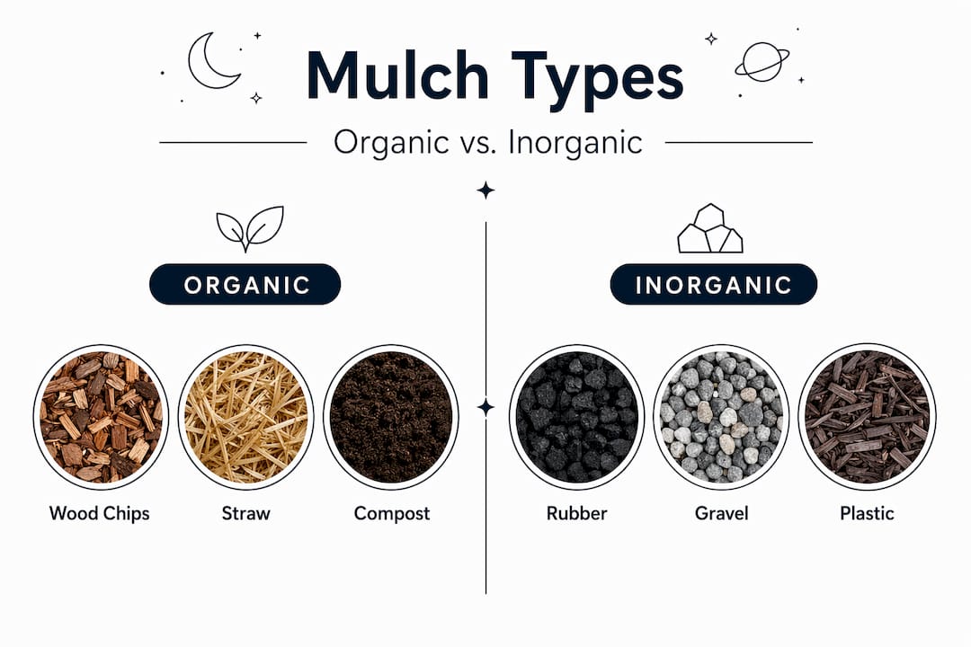 Infographic comparing organic and inorganic mulch