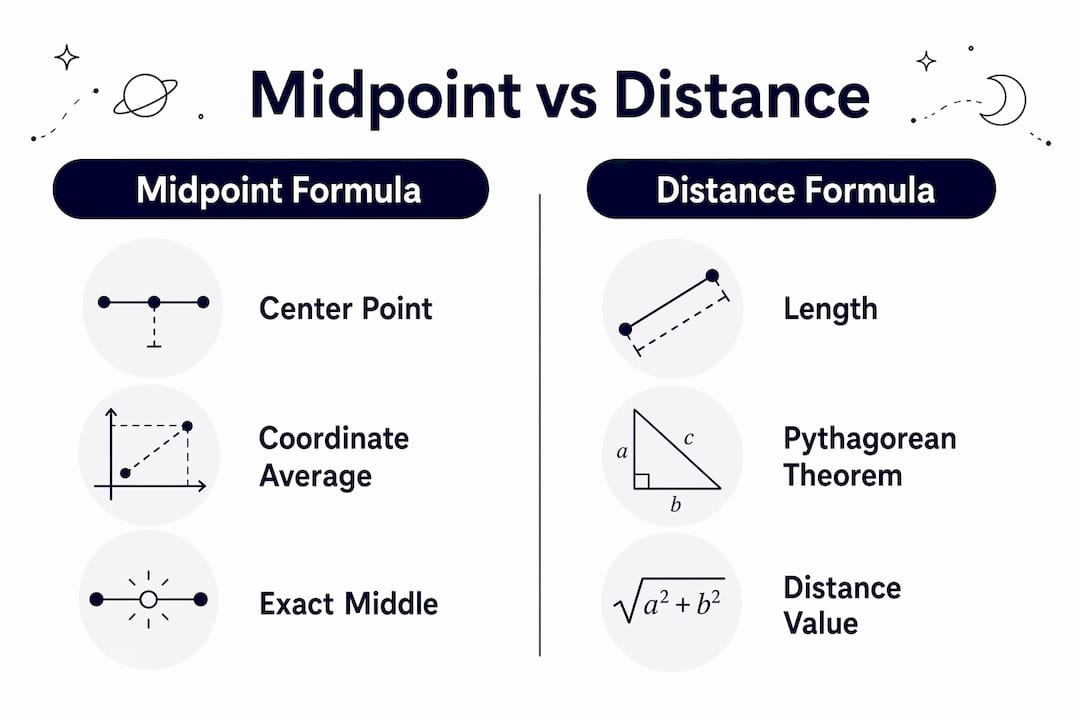 Infographic comparing midpoint and distance formulas
