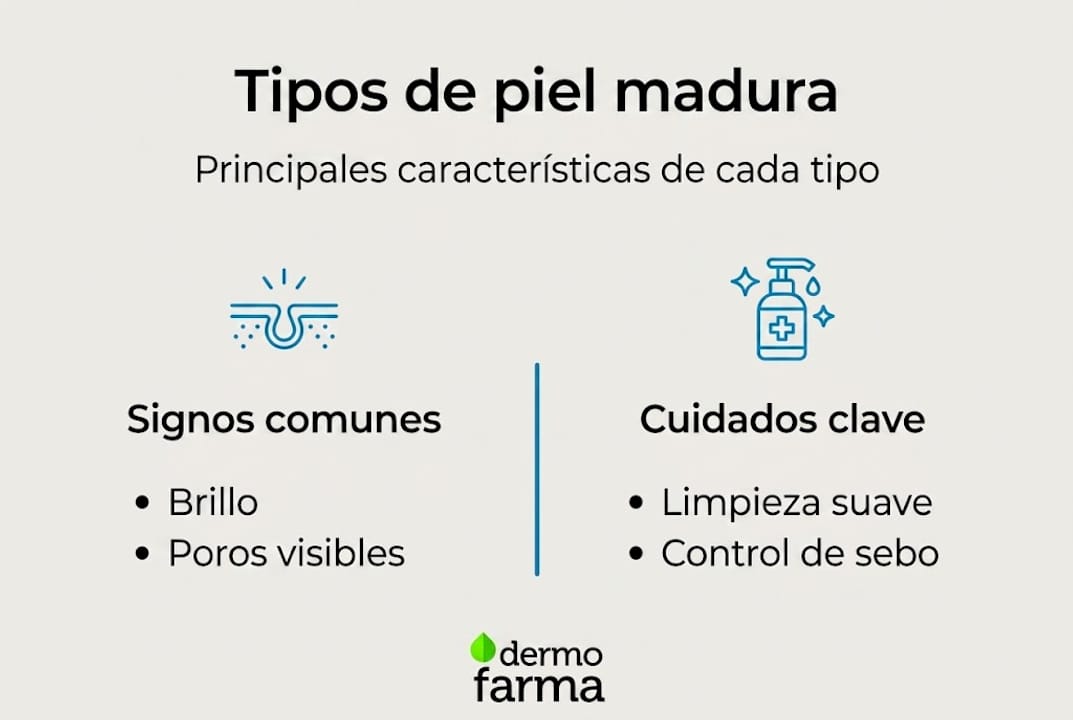 Guía visual: tipos de piel madura con tendencia grasa y cómo cuidarla
